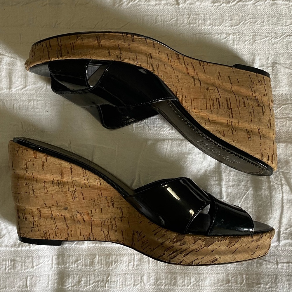 Black Patent Leather Franco Sarto Wedges Size 7
